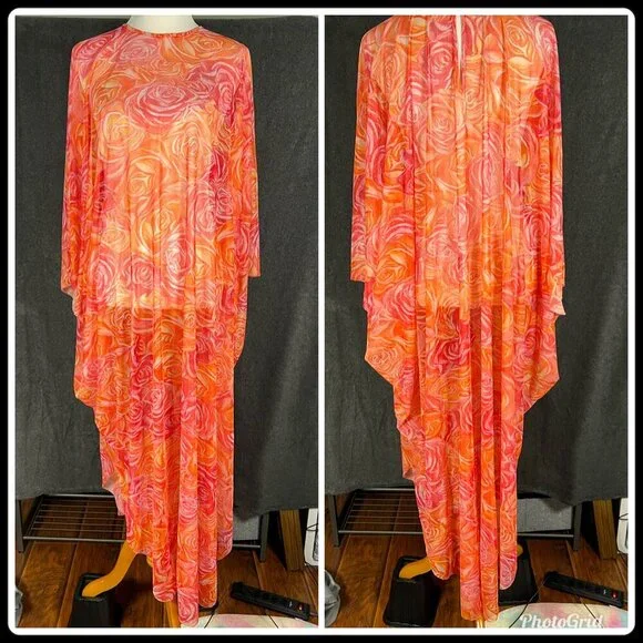 AvA Ala Von Auersperg  Kaftan Moraine Crimson Glory rose print sheer poncho - Picture 4 of 7